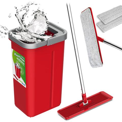 Flat Mop Bucket Telescopic Pole 2 X Microfibre Pad 5.7L Floor Cleaning XXL Set Rotating Head