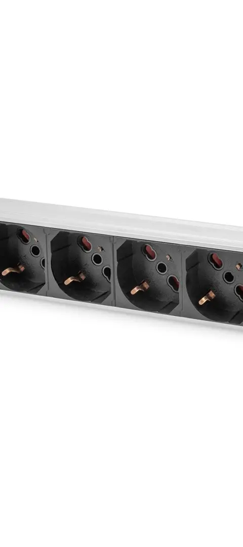 Socket strip with aluminum profile and back-up fuse, 8-way Italian output, 2 m cable IEC C14 plug
