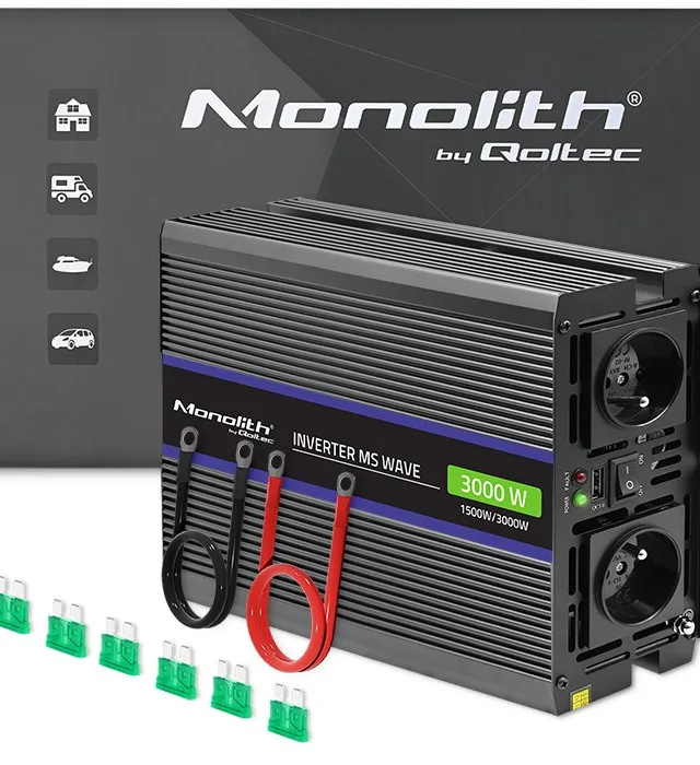 Qoltec Monolith 3000 MS Wave Voltage Converter | 12V to 230V | 1500/3000W | USB