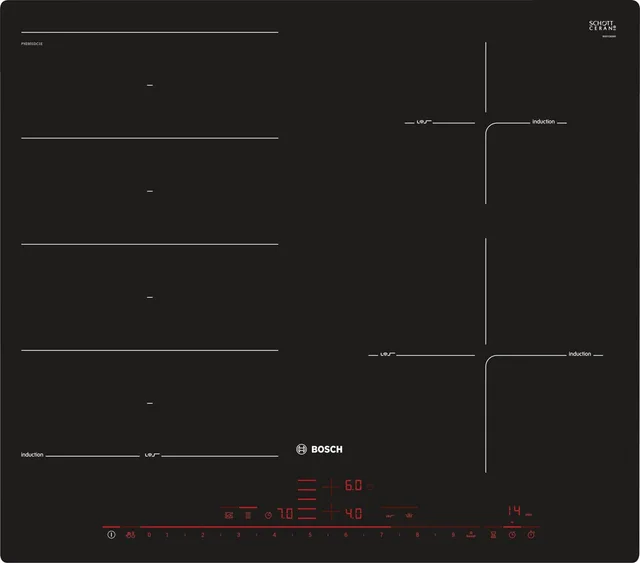 Bosch Serie 8 PXE601DC1E Hob Black Built-In Zone Induction Hob 4 Zone(S)