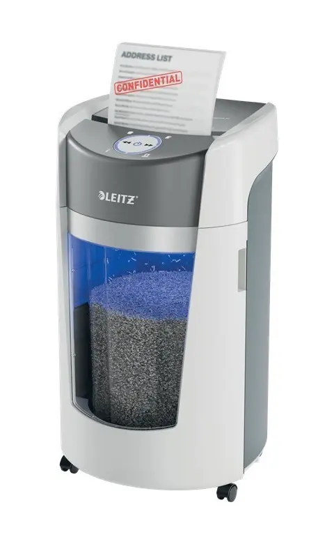 Leitz IQ OptiMax Office Micro Cut Paper Shredder Security P5 35L - White