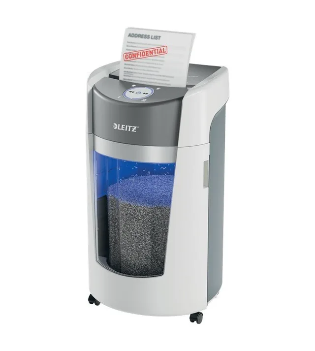 Leitz IQ OptiMax Office Micro Cut Paper Shredder Security P5 35L - White