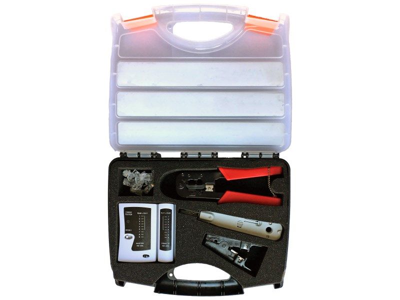 Alantec Set Of Installation Tools In A Case (Tester LSA Knife Crimper Stripper RJ45 Plugs)
