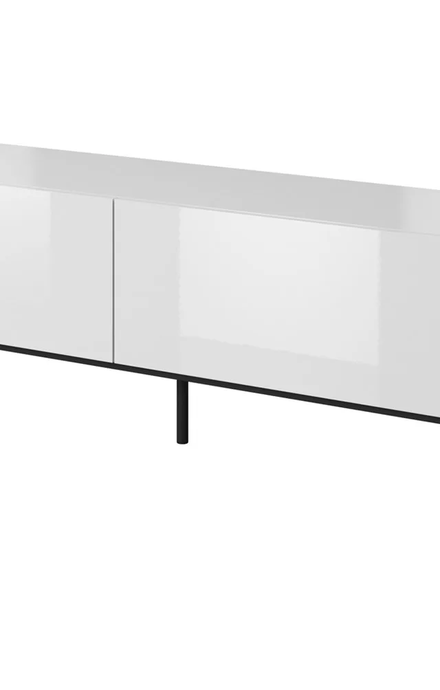 RTV SLIDE Cabinet On Black Steel Frame 200x40x50 Cm All In Gloss White
