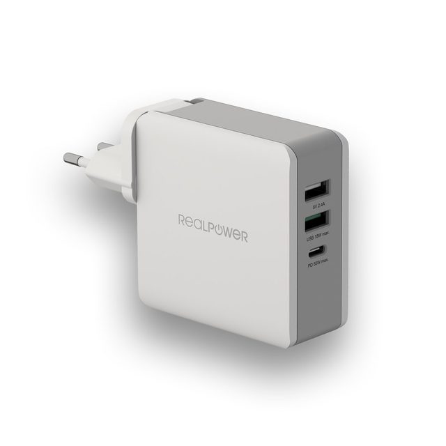 RealPower DeskCharge-65 Travel Universal Grey AC Indoor