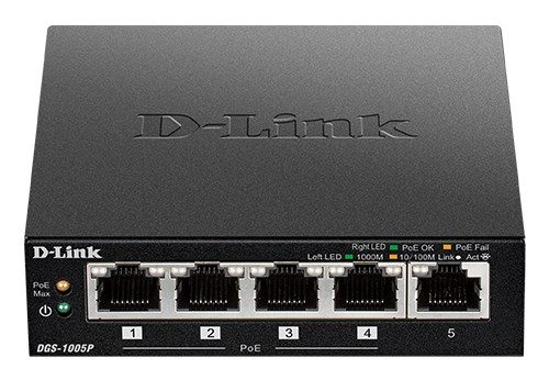 D-Link DGS-1005P/E network switch Unmanaged Gigabit Ethernet (10/100/1000) Power over Ethernet (PoE) Black