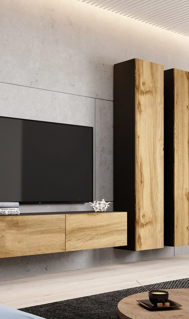 Cama Living Room Cabinet Set VIGO 9 Black/Wotan Oak