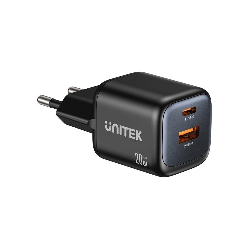 UNITEK 2x GAN 20W Mains Charger Black