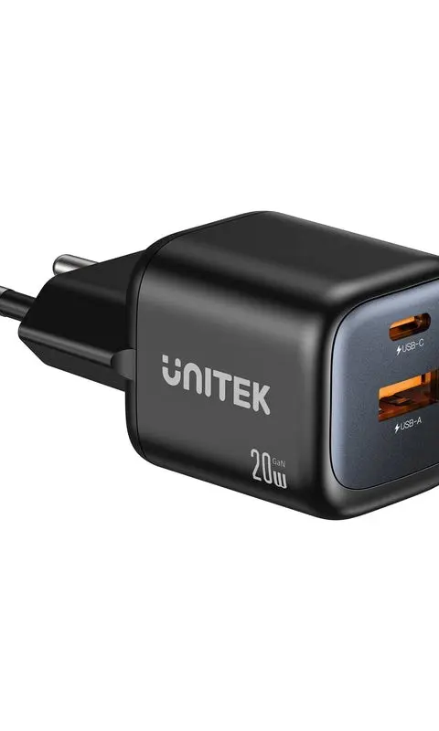 UNITEK 2x GAN 20W Mains Charger Black