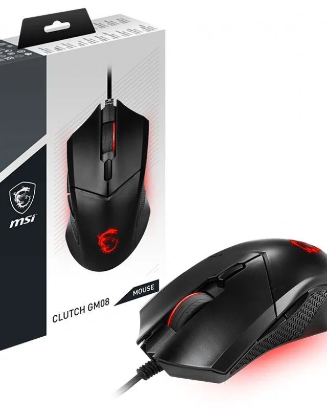 MSI CLUTCH GM08 Optical Gaming Mouse '4200 DPI Optical Sensor, 6 Programmable button, Symmetrical design, Durable switch with 10+ Million Clicks, Weight Adjustable, Red LED'