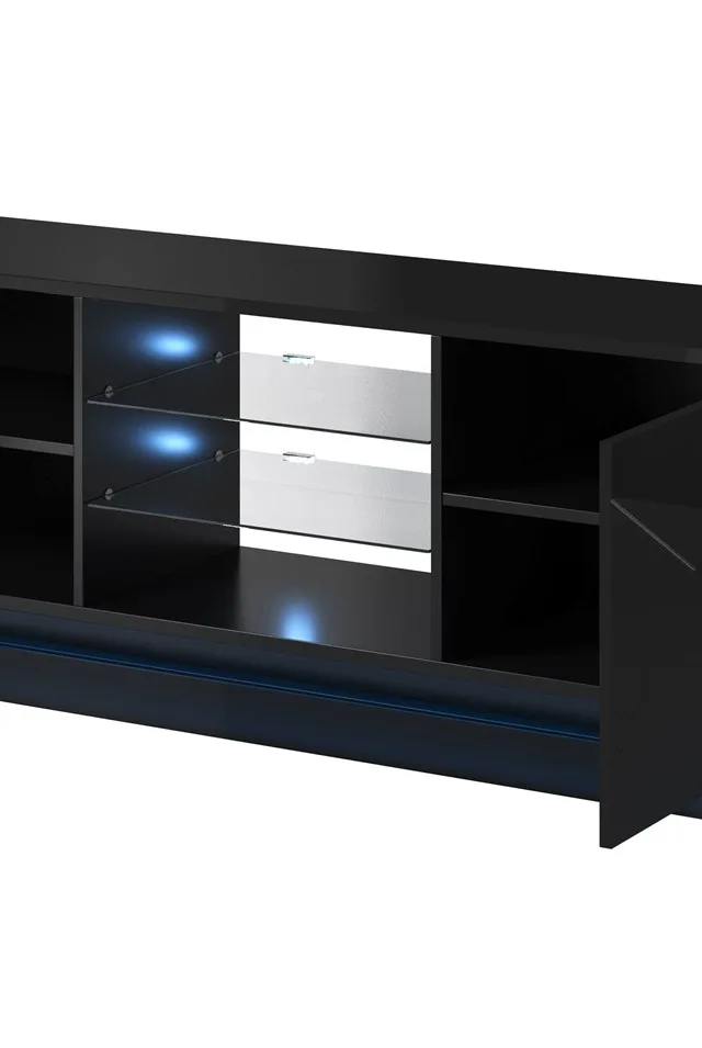 Cama TV Cabinet QIU 160 MDF Black Gloss/Black Gloss