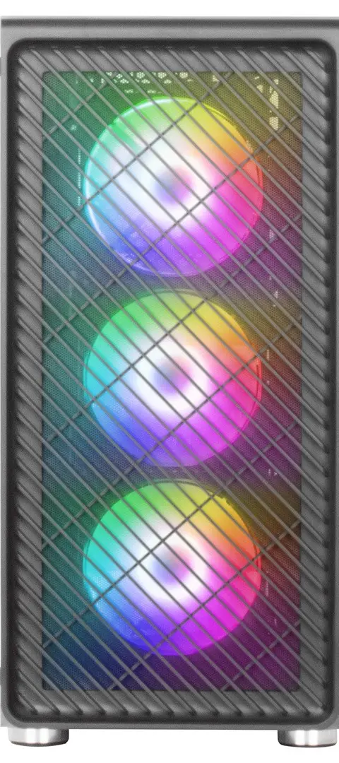 Mars Gaming MC-F Black, ATX Gaming Semitower, Full Tempered Glass Window, Metal-Mesh Front, 4x 120mm ARGB Fans