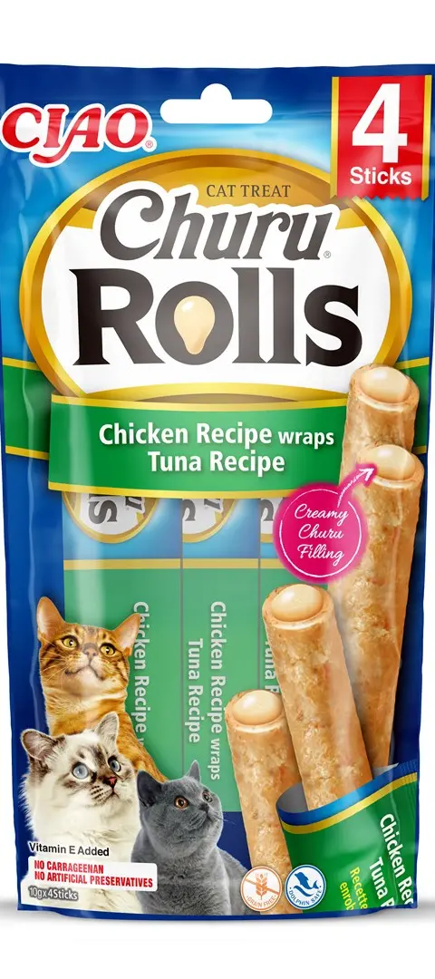 INABA Churu Rolls Chicken Recipe Wraps Tuna Recipe - Cat Treats - 4x10 G
