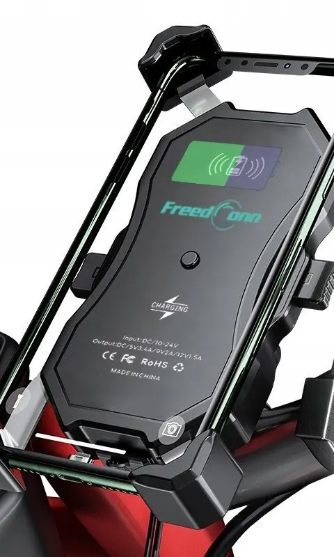 MOTORBIKE PHONE HOLDER FREEDCONN MC1W WITH INDUCTIVE CHARGER BM2R HEAD TUBE ATTACHMENT