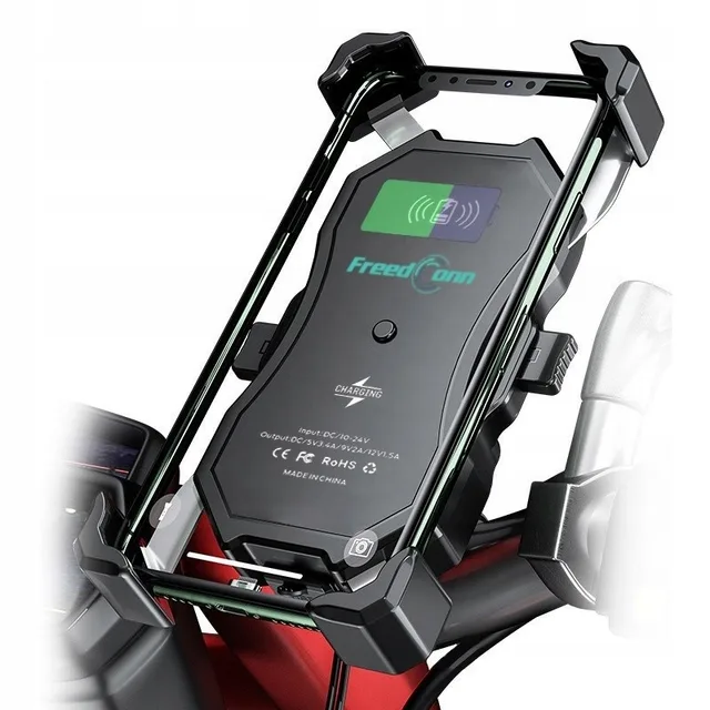 MOTORBIKE PHONE HOLDER FREEDCONN MC1W WITH INDUCTIVE CHARGER BM2R HEAD TUBE ATTACHMENT