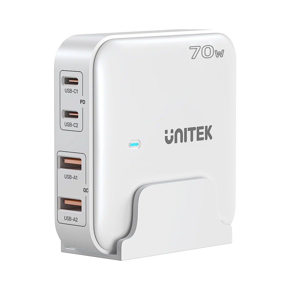 GaN Network Charger - Unitek P1228AWH01-EU 70W 2x USB-C 2x USB-A