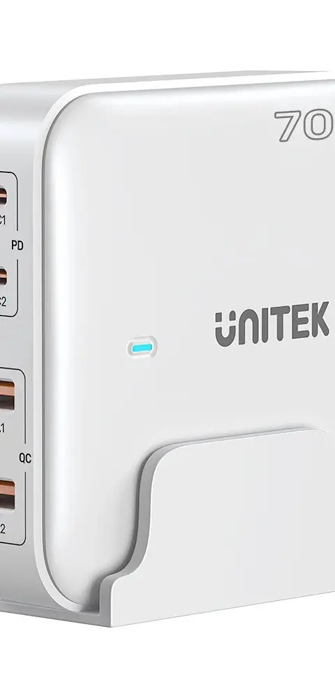 GaN Network Charger - Unitek P1228AWH01-EU 70W 2x USB-C 2x USB-A