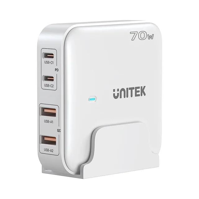 GaN Network Charger - Unitek P1228AWH01-EU 70W 2x USB-C 2x USB-A