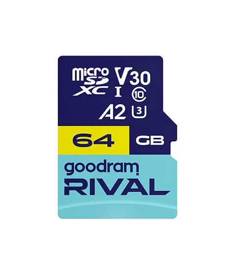 GOODRAM MicroSDXC 64GB V30 A2 UHS I U3 RIVAL Adapter