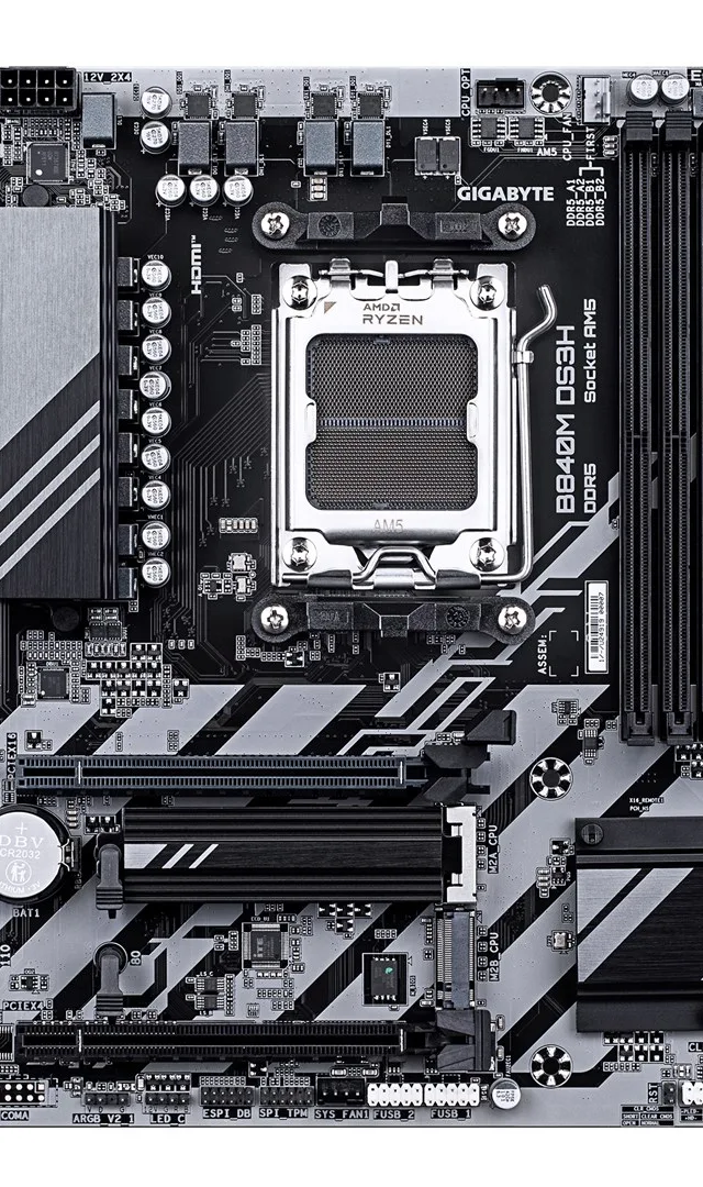 GIGABYTE B840M DS3H Motherboard - AMD Ryzen 9000 CPUs, 8+2+2 Phases VRM, up to 8200MHz DDR5, 2xPCIe 4.0 M.2, 2.5GbE LAN, USB 3.2 Gen 1
