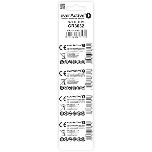 Lithium Battery Mini EverActive CR3032 - Blister 4 Pcs.