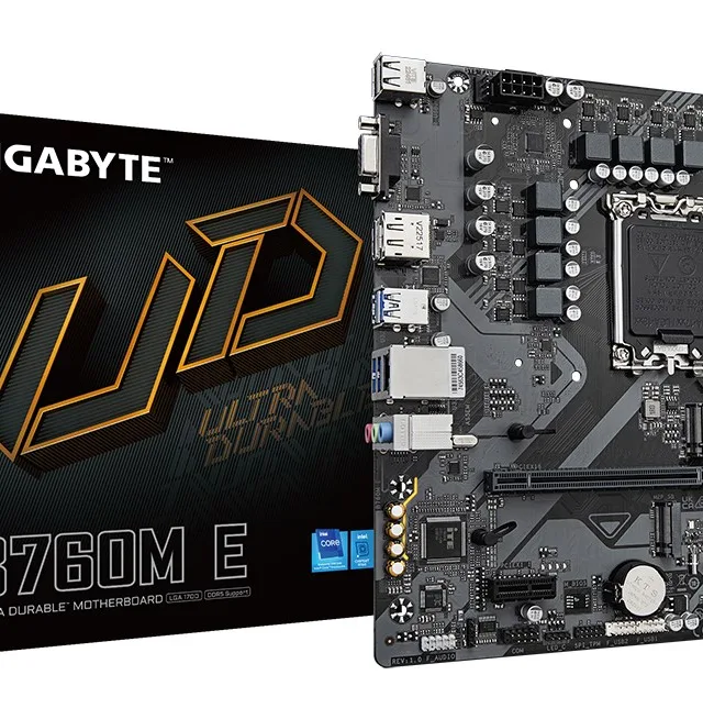 GIGABYTE B760M E Motherboard - Supports 14th Gen. Intel Core CPUs, 6+1+1 phases VRM, up to 7200MHz DDR5 (OC), 2xPCIe 4.0 M.2, 1 GbE LAN, USB 3.2 Gen 1