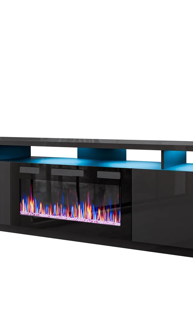 RTV EVA Cabinet With Electric Fireplace 180x40x52 Cm Graphite/Glossy Graphite