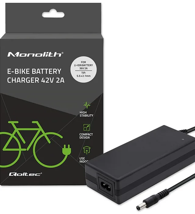 Qoltec 50760 Charger for e-bike batteries 36V | 42V | 2A | 5.5*2.1