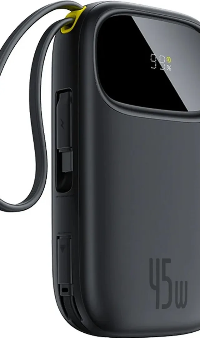 BASEUS ENERFILL F31 QPOW3 20000 mAh 22.5 W power bank with digital display and 2 built-in cables USB-C + Lightning, black