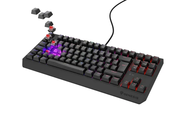 GAMING KEYBOARD GENESIS THOR 230 TKL DE RGB MECHANICAL OUTEMU RED BLACK HOT SWAP