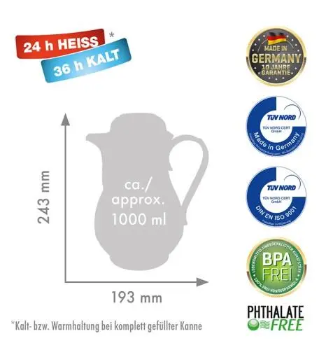 ROTPUNKT 330-16-04-0 Vacuum Flask 1 L Cherry (Fruit)