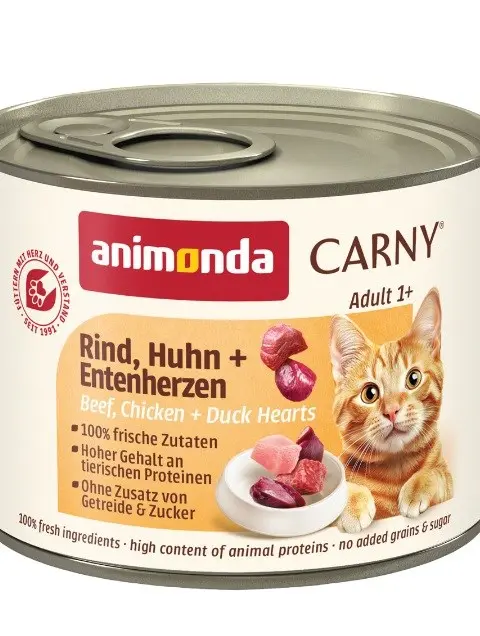 ANIMONDA Carny Adult Beef Chicken And Duck Hearts - Wet Cat Food - 200g