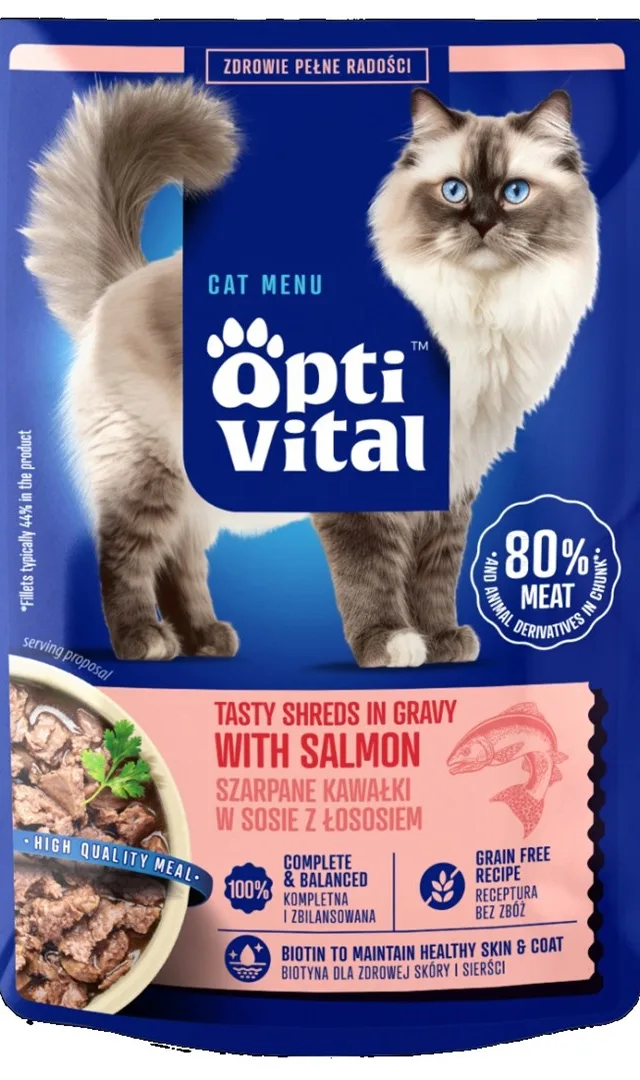 OPTIVITAL Tasty Shreds In Gravy With Salmon - Wet Cat Food - 85g