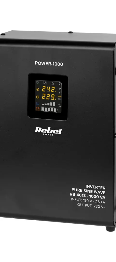 Rebel POWER-1000 Wall-Mounted Emergency Power Supply - converter with pure sine wave and charging function 12V 230V 1000VA/700W