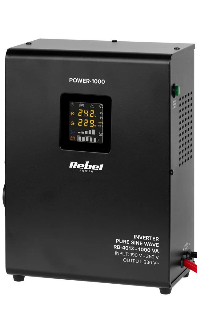 Rebel POWER-1000 Wall-Mounted Emergency Power Supply - converter with pure sine wave and charging function 12V 230V 1000VA/700W
