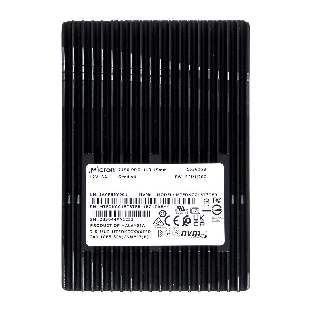 TB Micron 7450 PRO Read Intensive MTFDKCC15T3TFR-1BC1ZABYYR 1 DWPD 63,5mm U.3 PCIe 4.0 X4 (NVMe) 256bit AES Retailware 2,5" 15.36