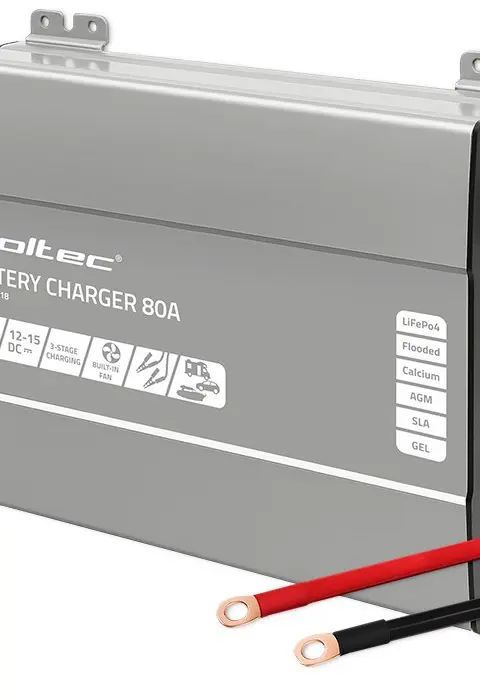 Qoltec Smart Professional Monolith Battery Charger For LiFePO4 AGM GEL SLA Batteries 80A 12V Fast Charging