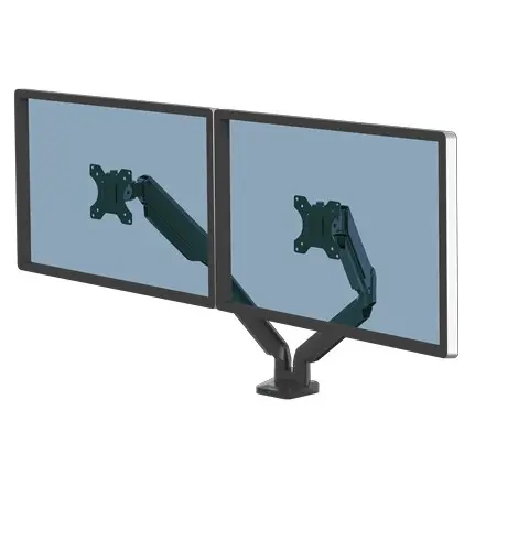 Fellowes Platinum Series Dual Monitor Arm - Monitor Mount for Two 8KG 40 Inch Screens - Adjustable Dual Monitor Desk Mount - Tilt 45° Pan 180° Swivel 360° Rotation 360°, VESA 75 x 75/100 x 100 - Black