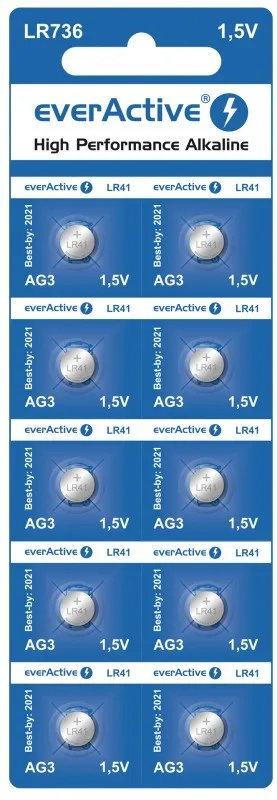Mini Alkaline Batteries EverActive G3 LR736 LR41 10 Pcs