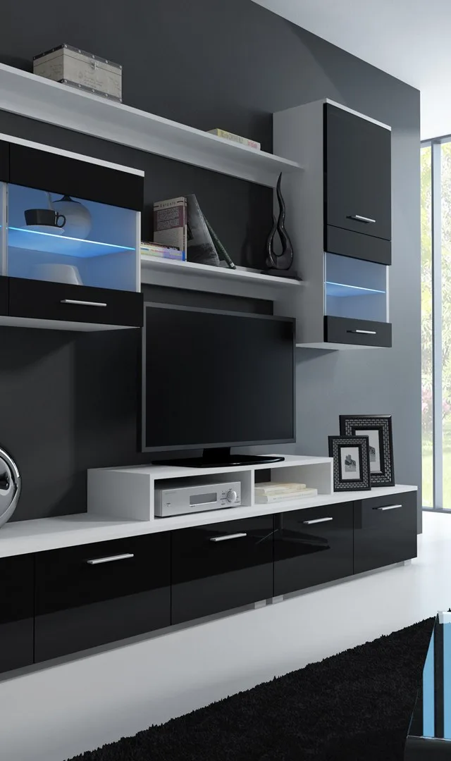 Cama Storage Cabinets Set LOGO II 250/42/190 White/Black Gloss