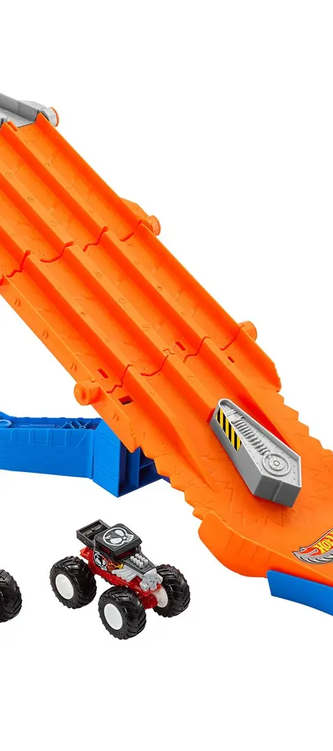 Hot Wheels Monster Trucks Sharks vs. Dinos Racedown Destruction Track Set & 2 1:64 Scale Toy Trucks