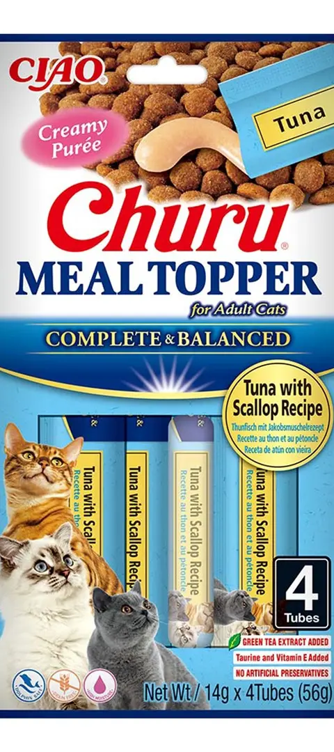 INABA Churu Meal Topper Tuna With Scallop - Cat Treats - 4 X 14g