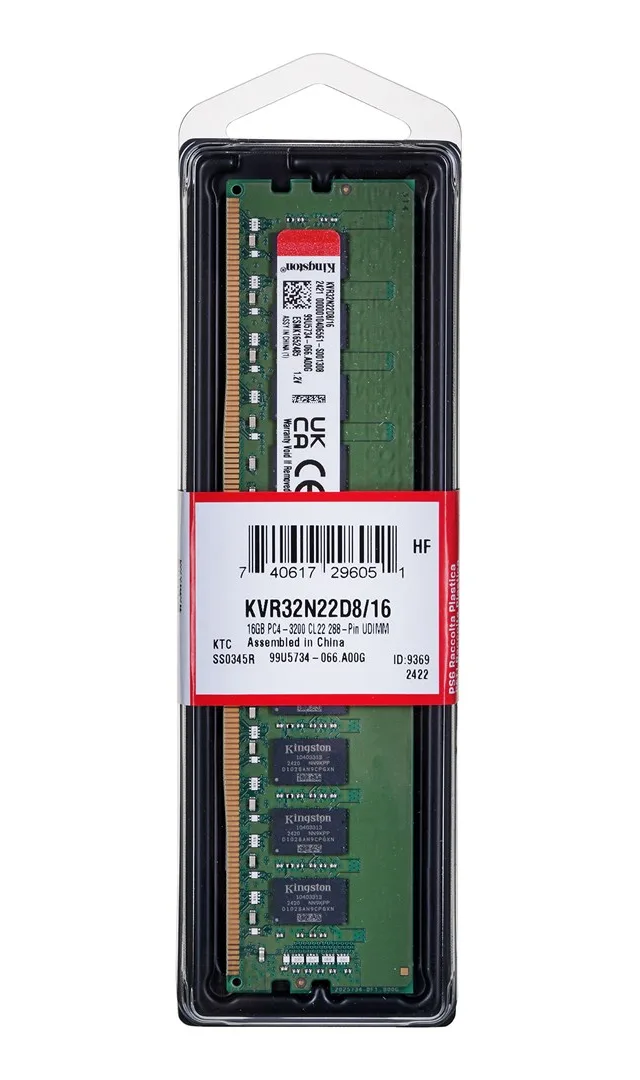 Kingston Technology ValueRAM memory module 16 GB 1 x 16 GB DDR4 3200 MT/s 288-pin DIMM