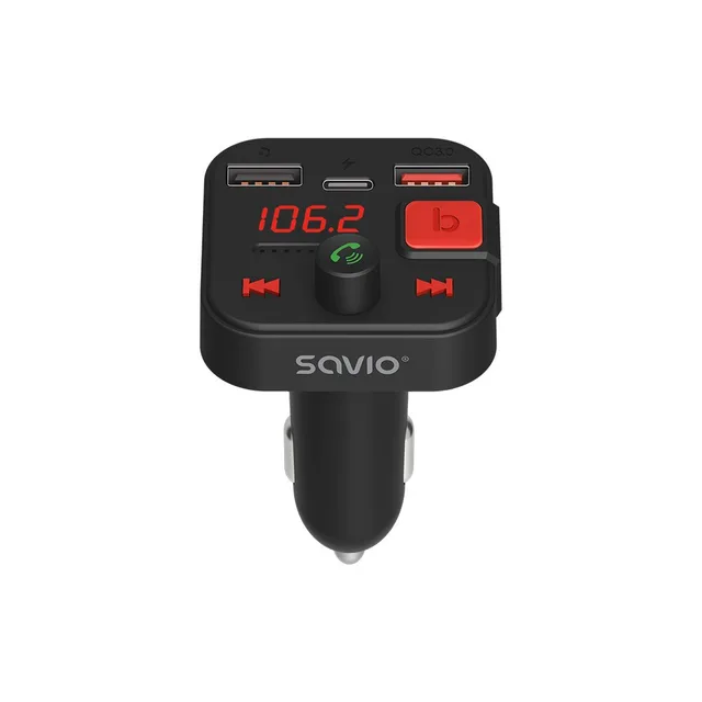 SAVIO FM Transmitter Bluetooth 5.3 QC 3.0 Charger LED Display Bass Boost TR-15 Black
