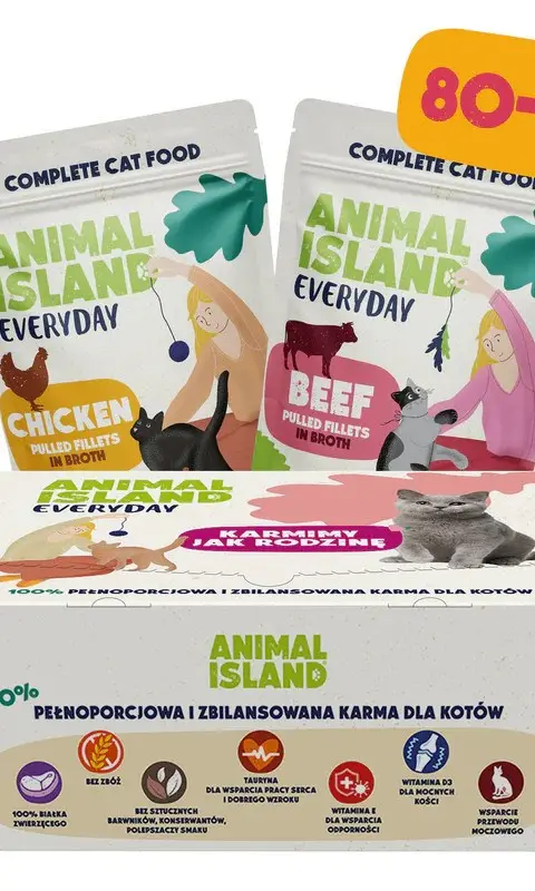 ANIMAL ISLAND Chicken / Beef Fillets In Broth - Wet Cat Food - 80x85g