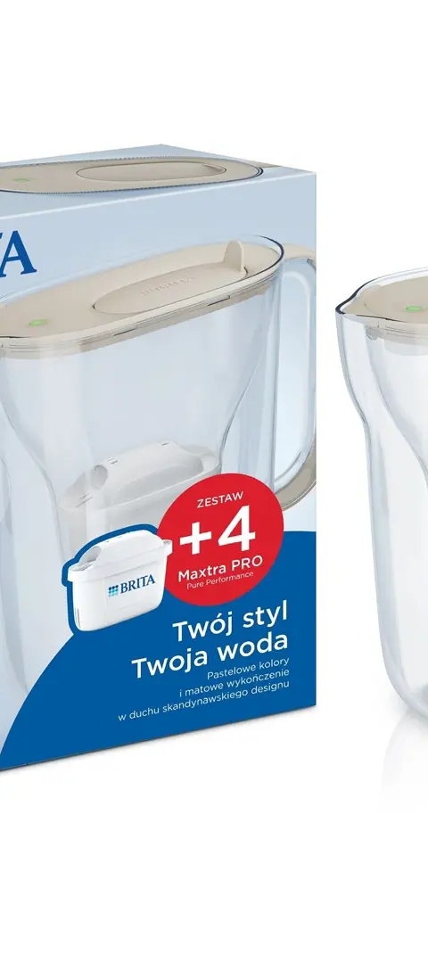 Brita Style Essential Filter Jug 4 Maxtra Pro Pure Performance Filter Cartridges (Sand-Coloured)