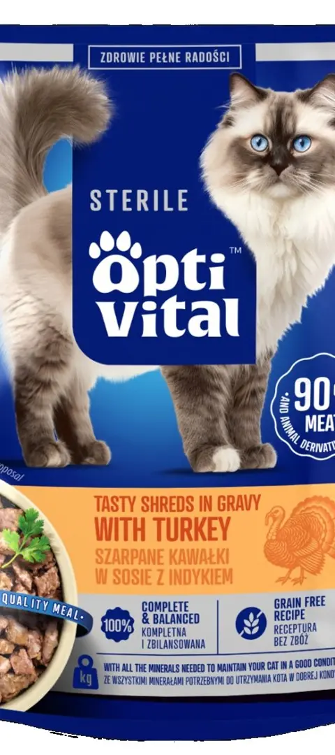 OPTIVITAL Sterile Tasty Shreds In Gravy With Turkey - Wet Cat Food - 85g