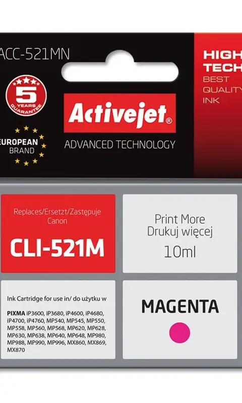 Activejet ACC-521MN ink (replacement for Canon CLI-521M; Supreme; 10 ml; magenta)