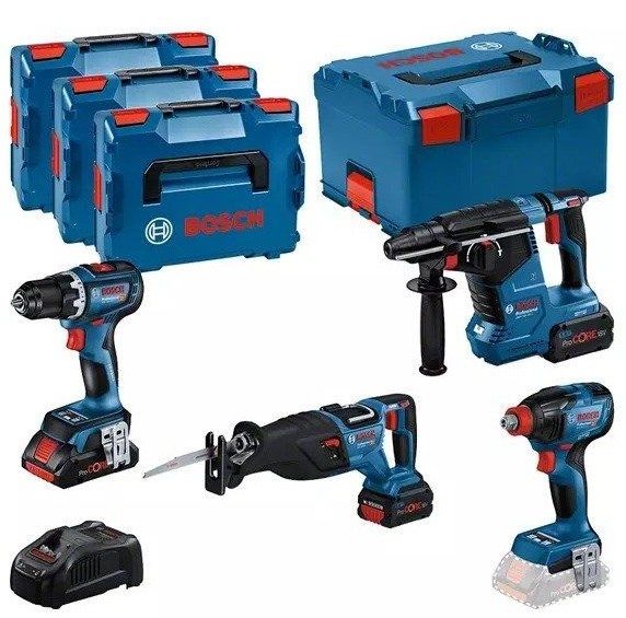 BOSCH. 18V COMBO KIT (GSR 18V-90C GDX 18V-210C GBH 18V-24C GSA 18V-28) 1xPC4.0Ah 2xPC5.5Ah