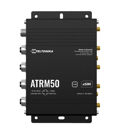 Teltonika ATRM50 5G Router for Transportation, Ultra-High Cellular Speeds, M12 CONNECTORS, DUAL SIM & eSIM, EN 45545-2 and EN 50155, PSU not included wireless router Gigabit Ethernet Dual-band (2.4 GHz / 5 GHz) Black